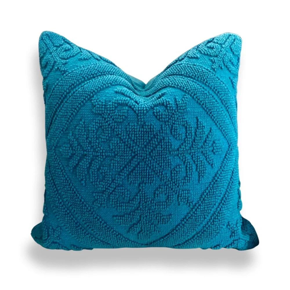 Luxury Home | Boho Chic Turquoise Needlepoint Medallion Throw Pillow Cover